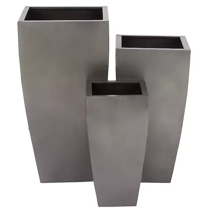 New Kirklands Home Light Metal Round Tapered Planters, Set of 3 Gray