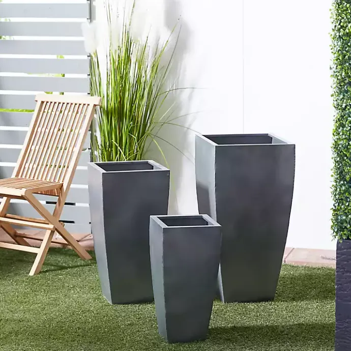 New Kirklands Home Light Metal Round Tapered Planters, Set of 3 Gray