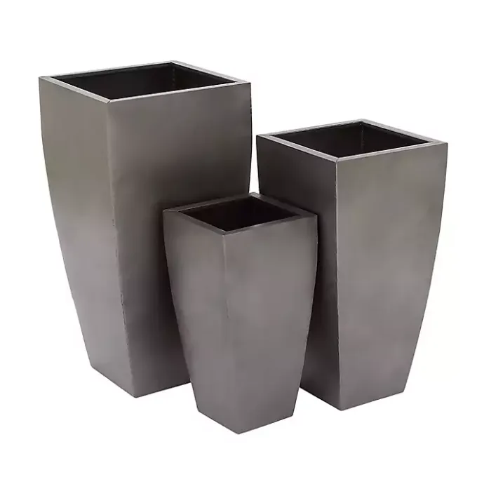 New Kirklands Home Light Metal Round Tapered Planters, Set of 3 Gray