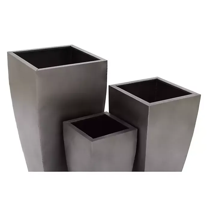 New Kirklands Home Light Metal Round Tapered Planters, Set of 3 Gray