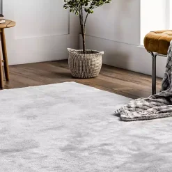 New Kirklands Home Light Gray Shag Washable Area Rug, 5x8