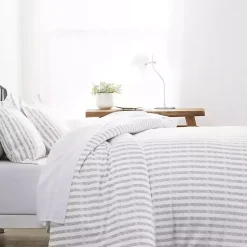 Sale Kirklands Home Light Gray Stripes 3-pc. Queen Duvet Cover Set