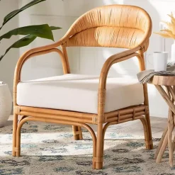 Hot Kirklands Home Light Honey Rattan Marisa Accent Chair Ivory