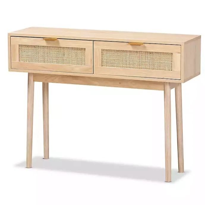 Kirklands Home Light Oak Rat and Wood Console Table Tan