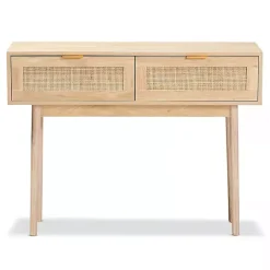 Kirklands Home Light Oak Rat and Wood Console Table Tan