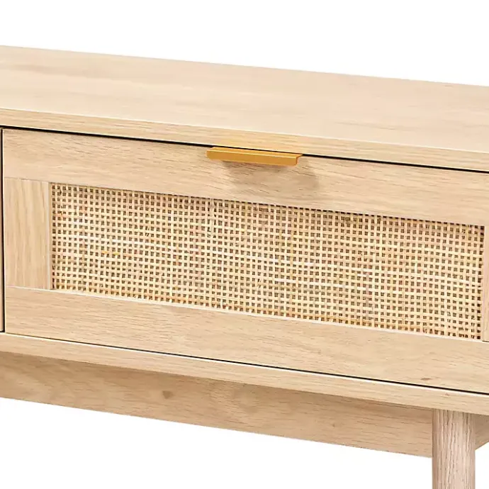 Kirklands Home Light Oak Rat and Wood Console Table Tan