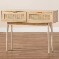 Kirklands Home Light Oak Rat and Wood Console Table Tan