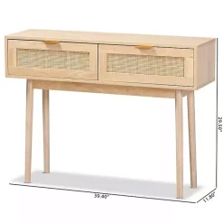 Kirklands Home Light Oak Rat and Wood Console Table Tan
