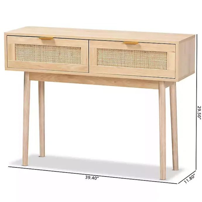 Kirklands Home Light Oak Rat and Wood Console Table Tan