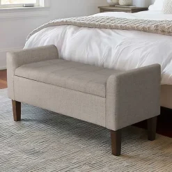 Clearance Kirklands Home Light Taupe Upholstered Blaire Storage Bench Tan