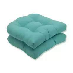 Kirklands Home Light Teal Tufted Outdoor Chair Cushions, Set of 2 Blue