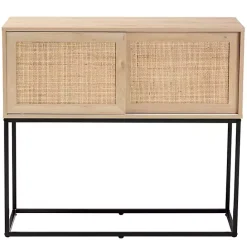 Clearance Kirklands Home Light Wood and Rat Sliding Door Cabinet Tan