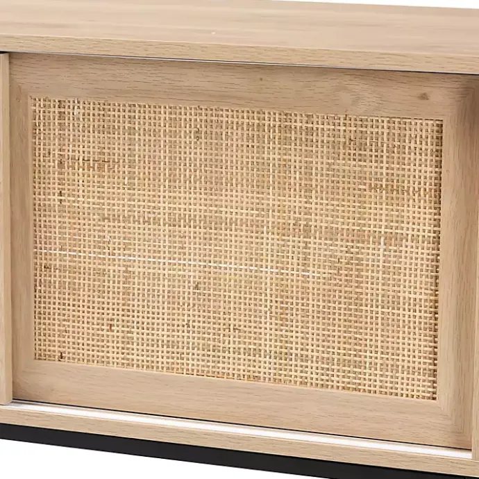 Clearance Kirklands Home Light Wood and Rat Sliding Door Cabinet Tan