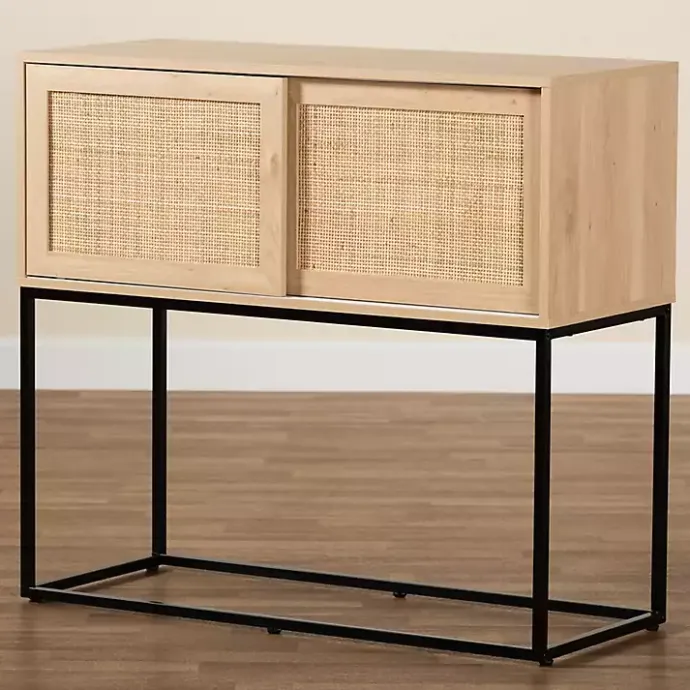 Clearance Kirklands Home Light Wood and Rat Sliding Door Cabinet Tan