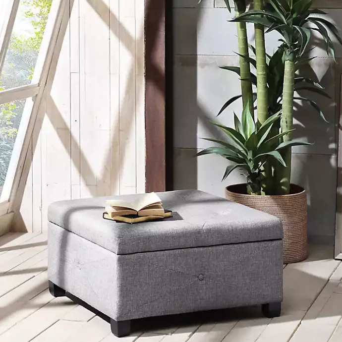 Kirklands Home Lila Tufted Charcoal Storage Ottoman Gray