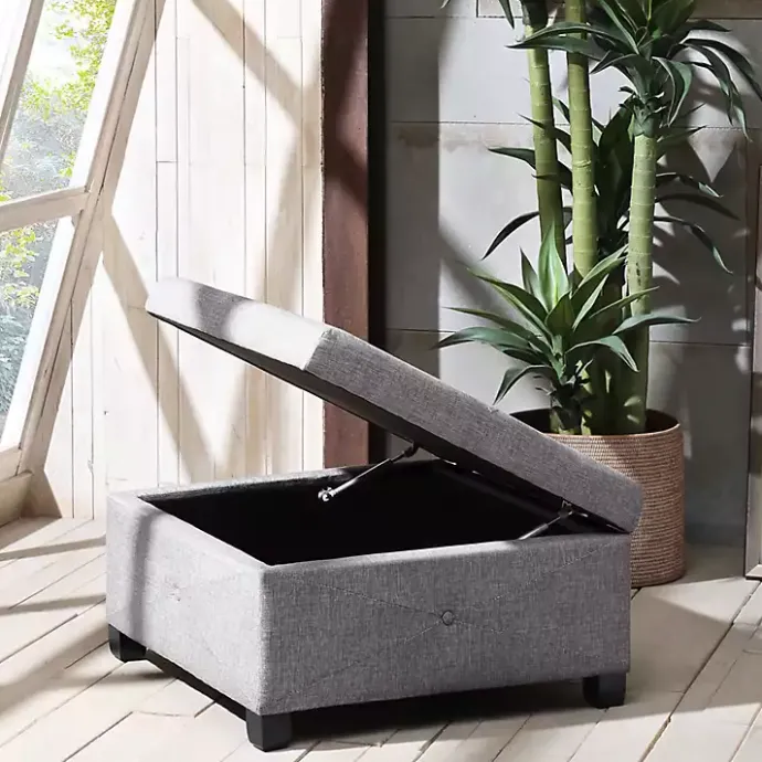 Kirklands Home Lila Tufted Charcoal Storage Ottoman Gray