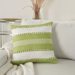 Kirklands Home Lime Woven Stripe Reversible Outdoor Square Pillow
