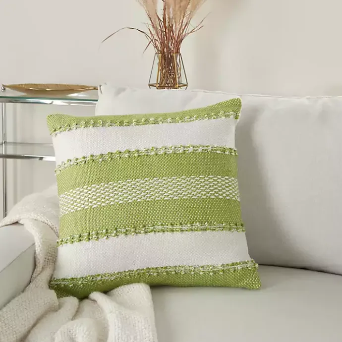 Kirklands Home Lime Woven Stripe Reversible Outdoor Square Pillow