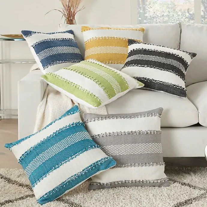 Kirklands Home Lime Woven Stripe Reversible Outdoor Square Pillow