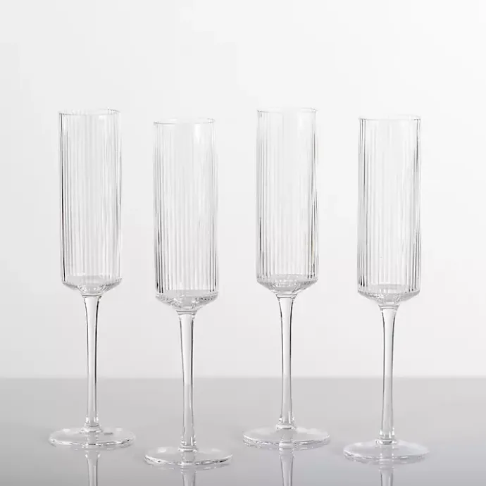 Online Kirklands Home Linear Ribbed Champagne Flutes, Set of 4 Clear