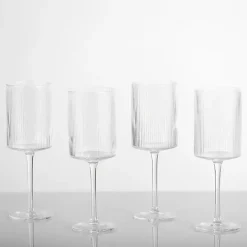 Sale Kirklands Home Linear Ribbed Goblet Wine Glasses, Set of 4 Clear