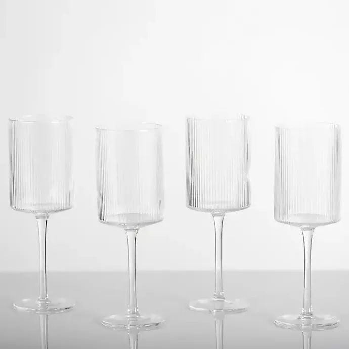 Sale Kirklands Home Linear Ribbed Goblet Wine Glasses, Set of 4 Clear