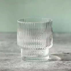 New Kirklands Home Linear Ribbed Short Glass Clear