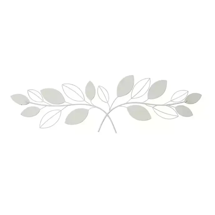 Sale Kirklands Home Long White Metal and Reed Leaf Wall Plaque