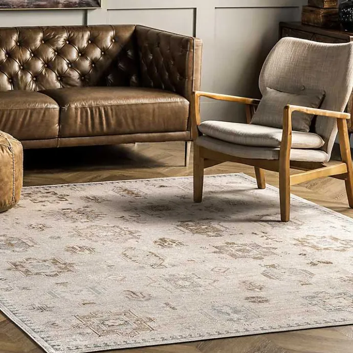 New Kirklands Home Lottie Cream Vintage Washable Area Rug, 6x9 Ivory