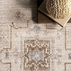 New Kirklands Home Lottie Cream Vintage Washable Area Rug, 6x9 Ivory