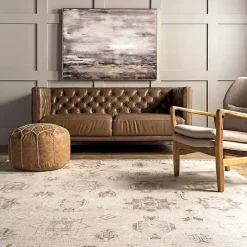 New Kirklands Home Lottie Cream Vintage Washable Area Rug, 6x9 Ivory