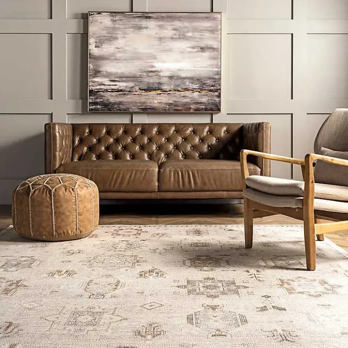 New Kirklands Home Lottie Cream Vintage Washable Area Rug, 6x9 Ivory