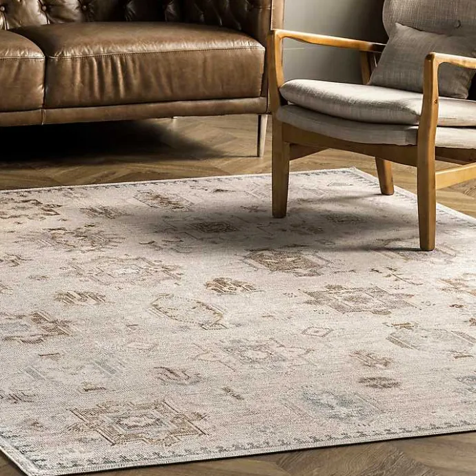 New Kirklands Home Lottie Cream Vintage Washable Area Rug, 6x9 Ivory