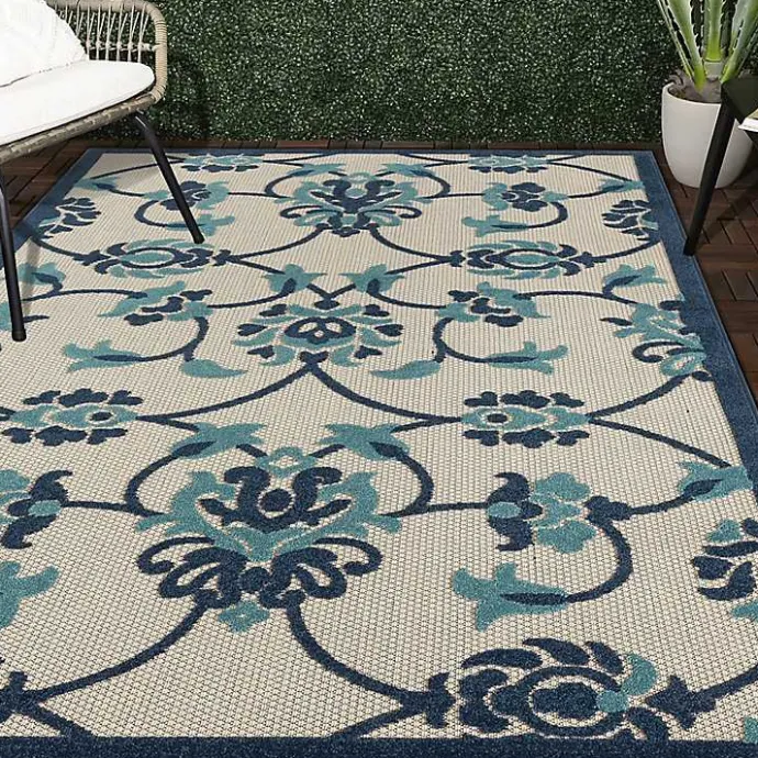 Clearance Kirklands Home Lyla Blue Floral Damask Indoor/Outdoor Rug, 5x8