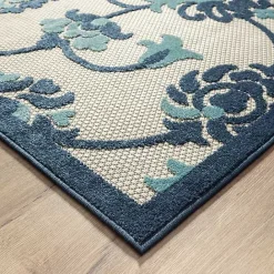 Clearance Kirklands Home Lyla Blue Floral Damask Indoor/Outdoor Rug, 5x8