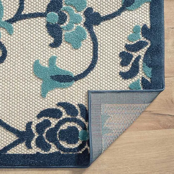 Clearance Kirklands Home Lyla Blue Floral Damask Indoor/Outdoor Rug, 5x8