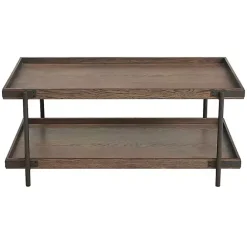 New Kirklands Home Mahogany Oak Wood Tray Top Coffee Table Brown