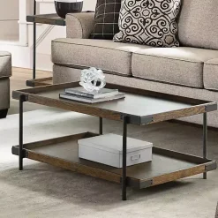 New Kirklands Home Mahogany Oak Wood Tray Top Coffee Table Brown
