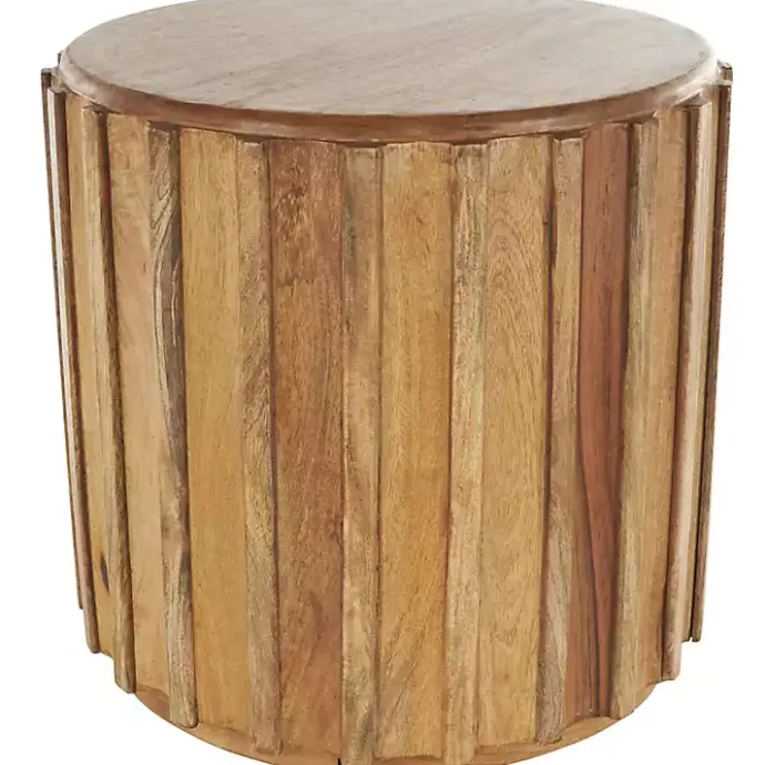 Best Kirklands Home Mango Wood Ridged Drum Accent Table Brown
