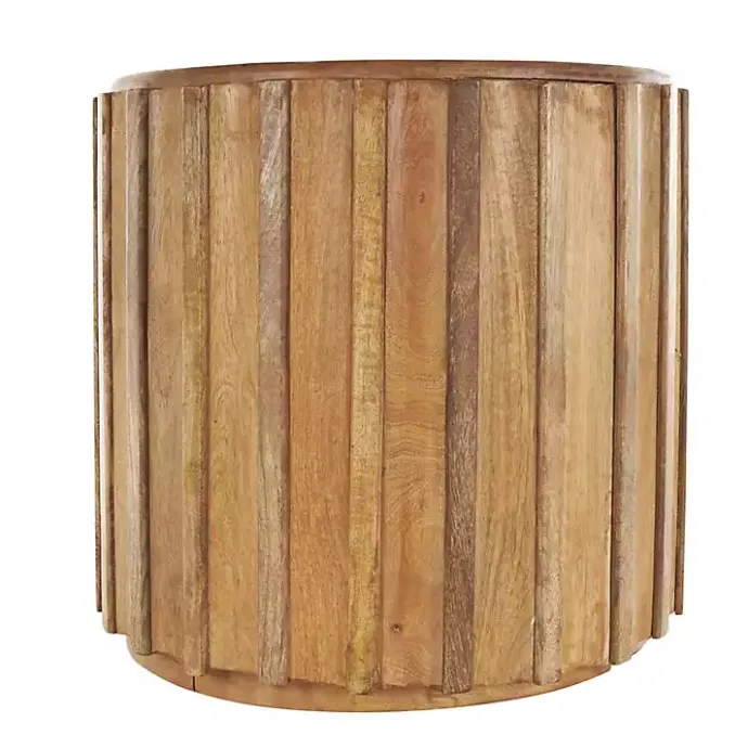 Best Kirklands Home Mango Wood Ridged Drum Accent Table Brown
