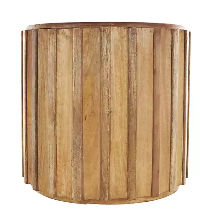 Best Kirklands Home Mango Wood Ridged Drum Accent Table Brown