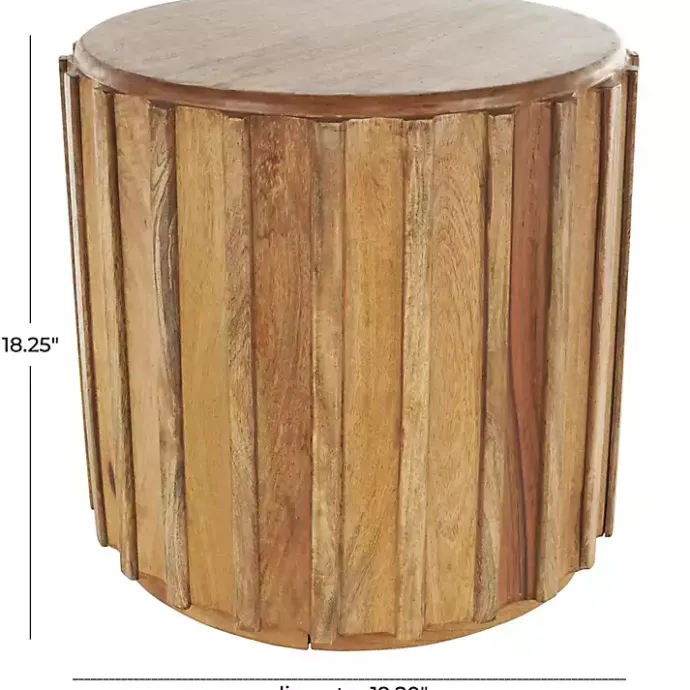 Best Kirklands Home Mango Wood Ridged Drum Accent Table Brown