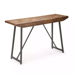 Hot Kirklands Home Mango Wood Willow Parquet Sofa Table Tan