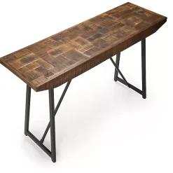 Hot Kirklands Home Mango Wood Willow Parquet Sofa Table Tan
