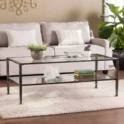 Online Kirklands Home Mara Glass and Metal Coffee Table Black