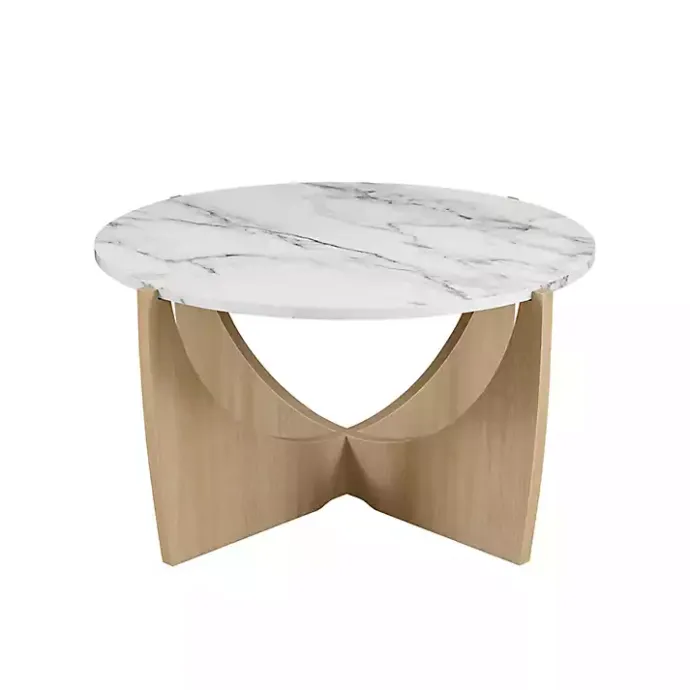 Kirklands Home Marble & Oak Open Base Round Coffee Table Tan
