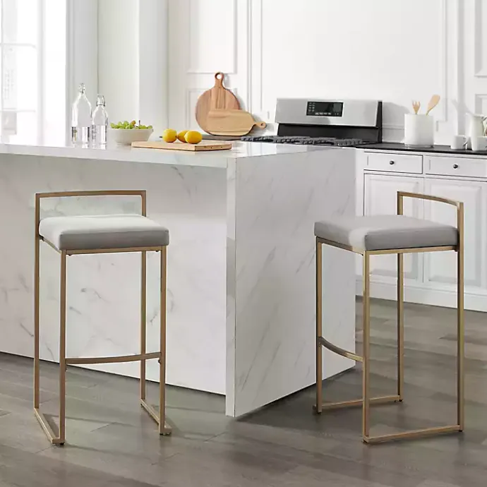 Hot Kirklands Home Marley and Gold Bar Stools, Set of 2 Gray