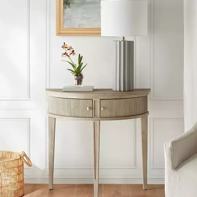 Discount Kirklands Home Martha Stewart Half Moon Console Table Tan
