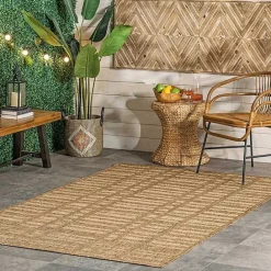 Online Kirklands Home Marti Banded Lines Outdoor Rug, 8x10 Tan