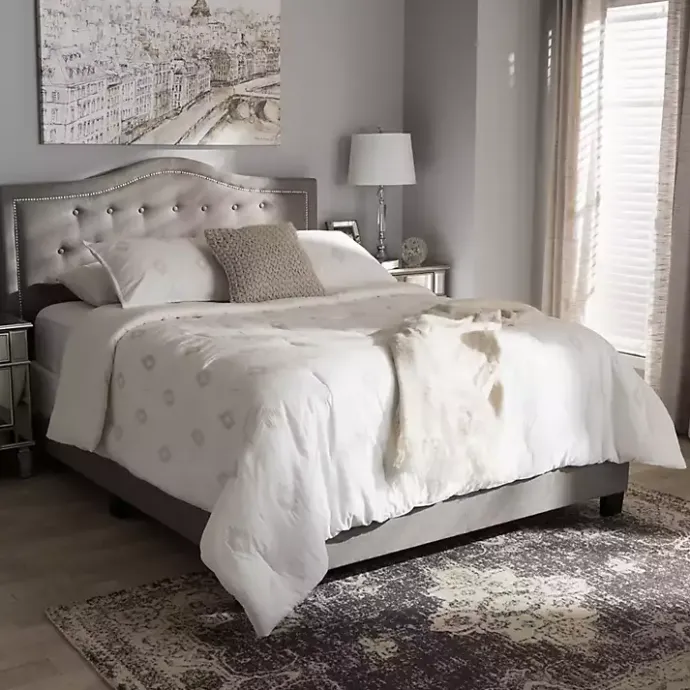 Outlet Kirklands Home Mary Light Button Tufted Full Bed Frame Gray